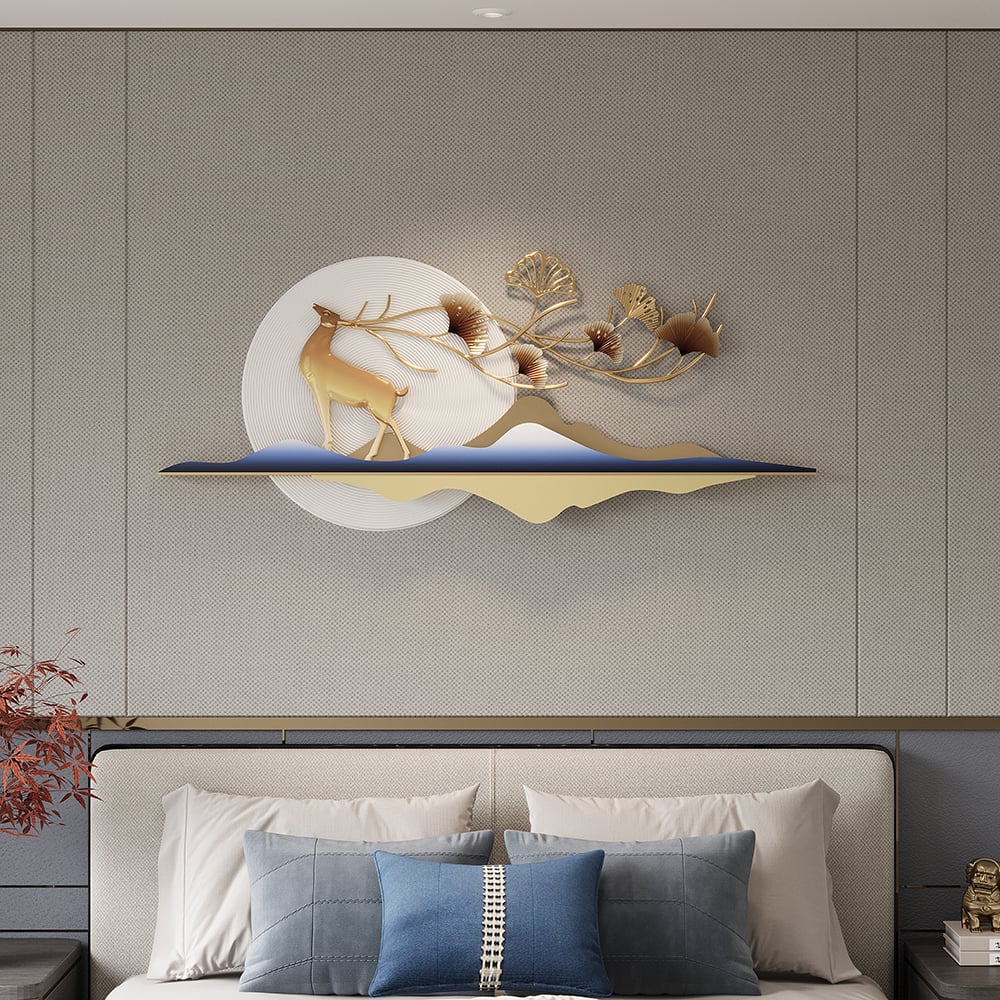 Elegant 3D Metal Wall Art – Golden Deer & Nature Scene