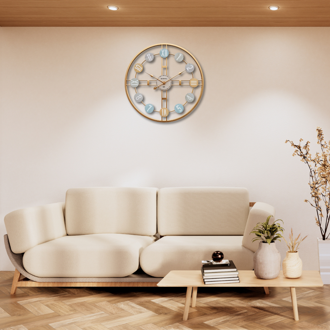 Multicolor Roman Numeral Metal Wall Clock – Vintage Modern Décor