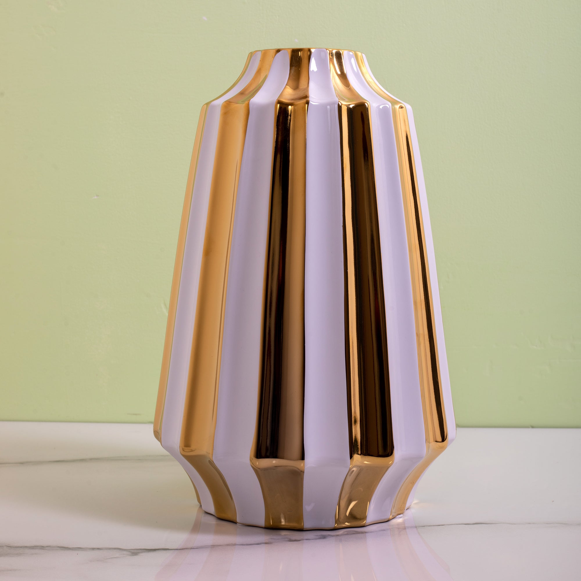 White Porcelain Vase With A Golden Ring Accent