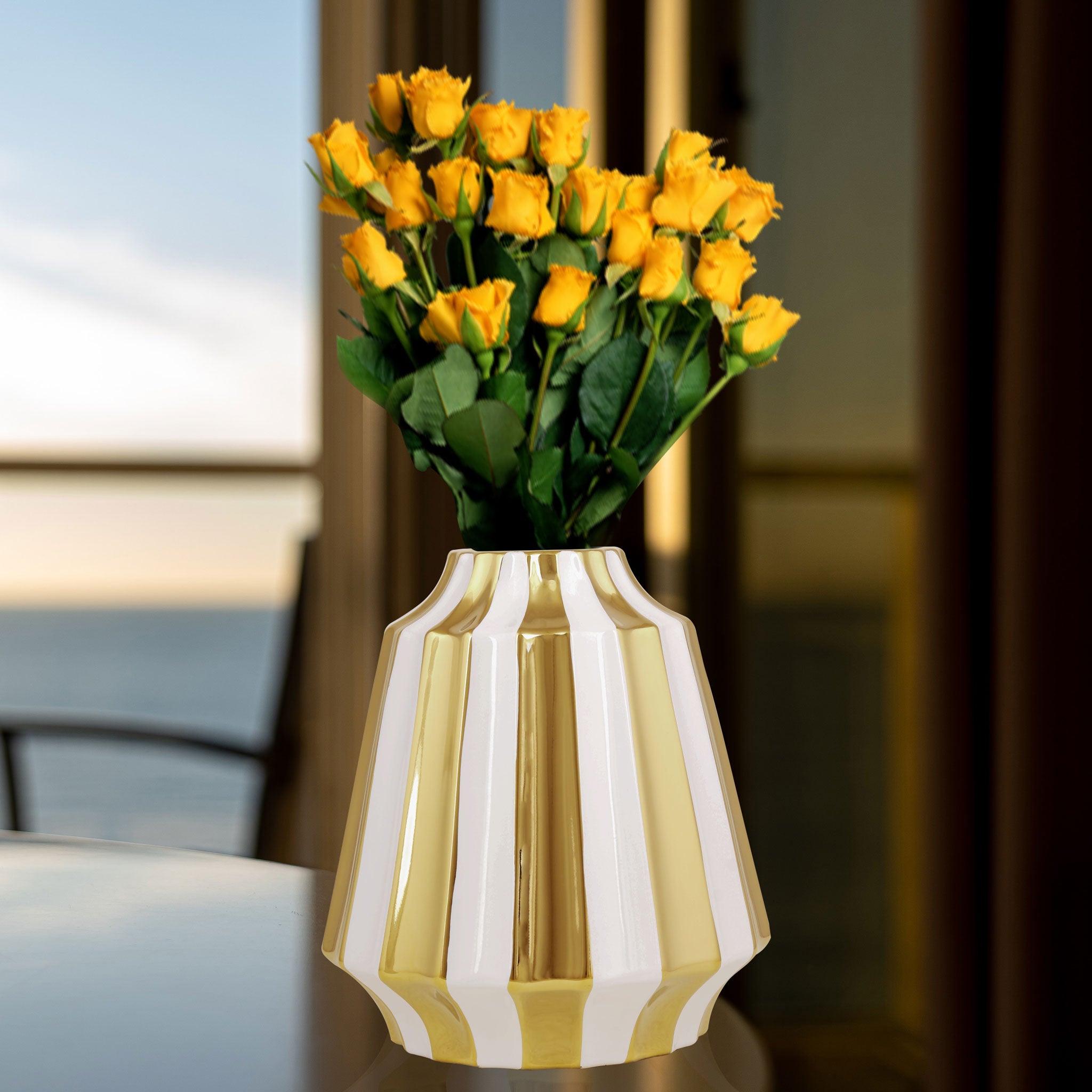 White Porcelain Vase With A Golden Ring Accent