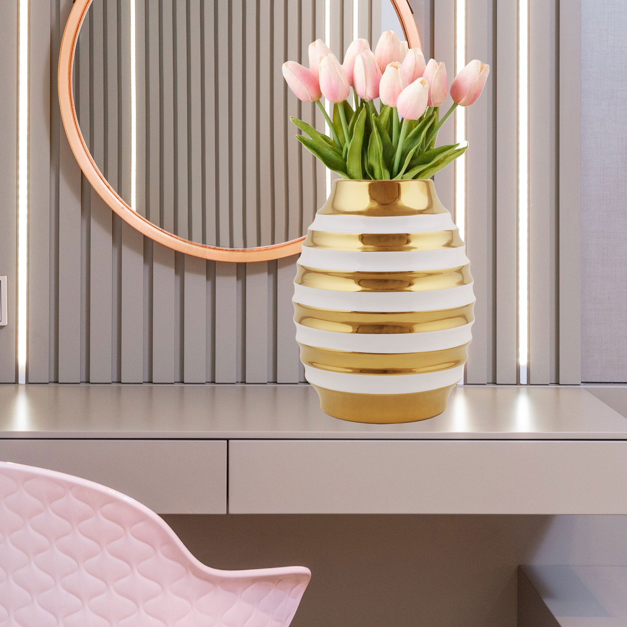 White Porcelain Vase With A Golden Ring Accent