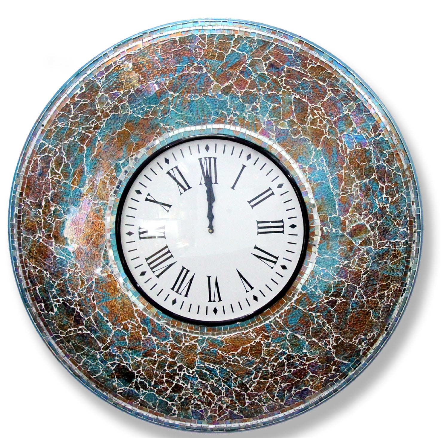 Multicolor Cracked Mosaic Wall Clock with Roman Numerals - Artistic Home Décor - Nestern