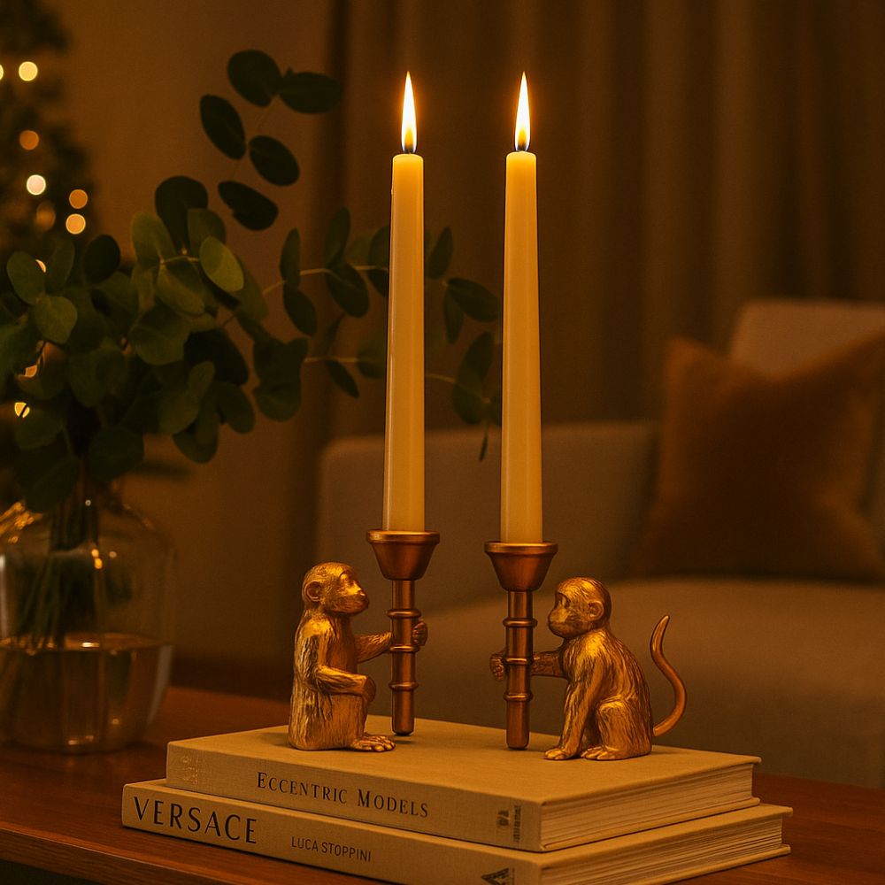 Elegant Golden Monkey Candle Holder Set of 2 For Home Decor