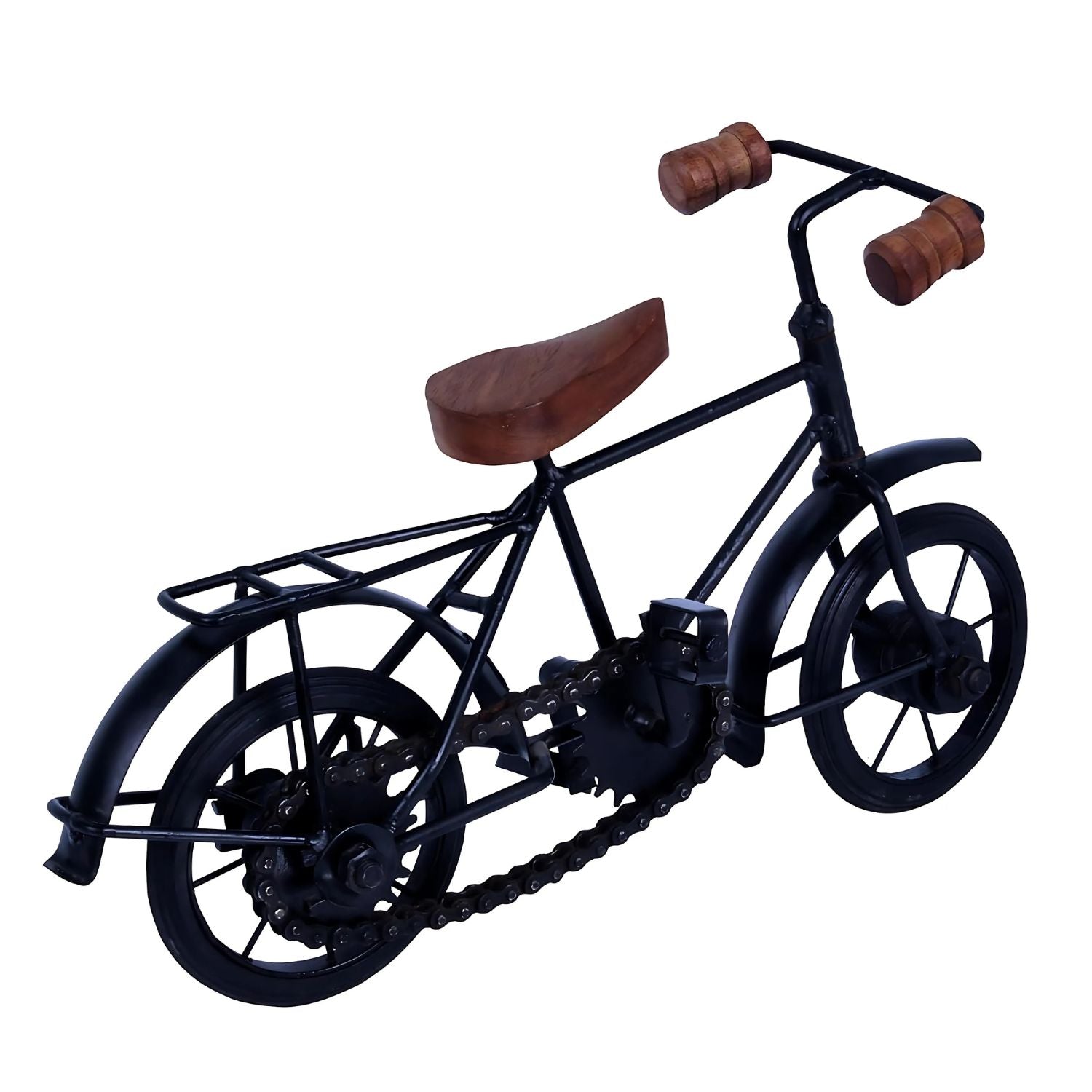 Vintage Black Bicycle Showpiece With Wooden Handle And Seat