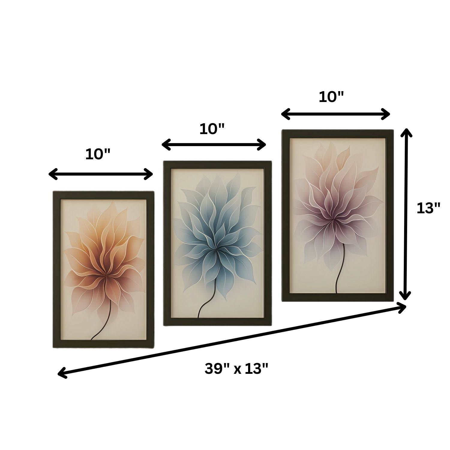 Modern Minimalist Floral Wall Art Set - 3 Framed Botanical Prints