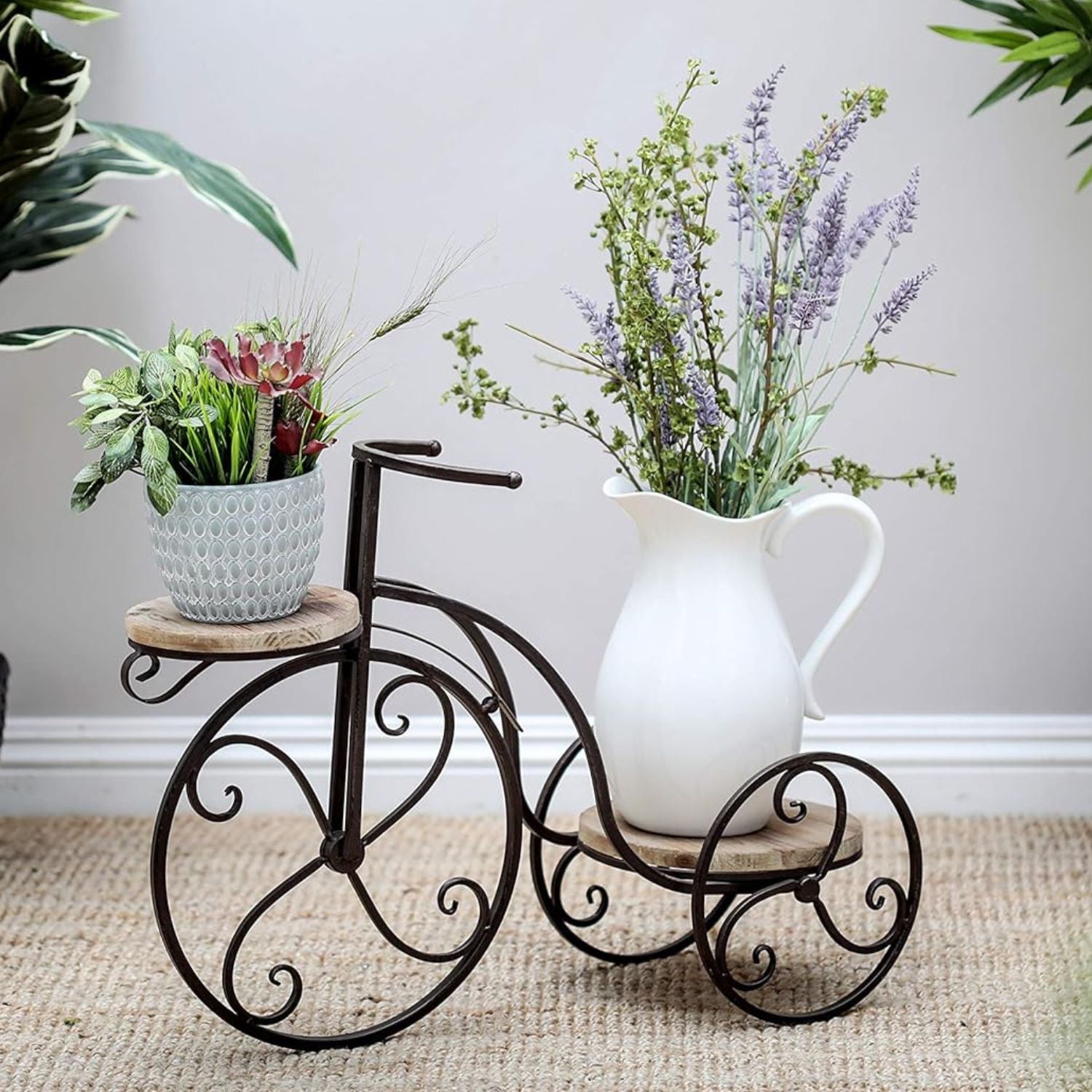 Vintage Bicycle Style Free Form Multi-Tiered Metal Plant Stand