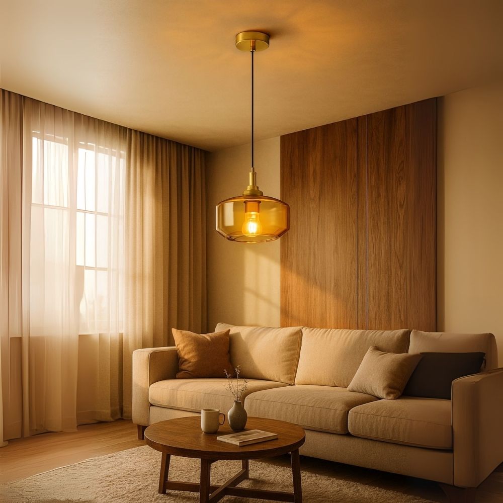Modern Amber, Green and Coffee Glass Pendant Light With Metal Ceiling Fixture