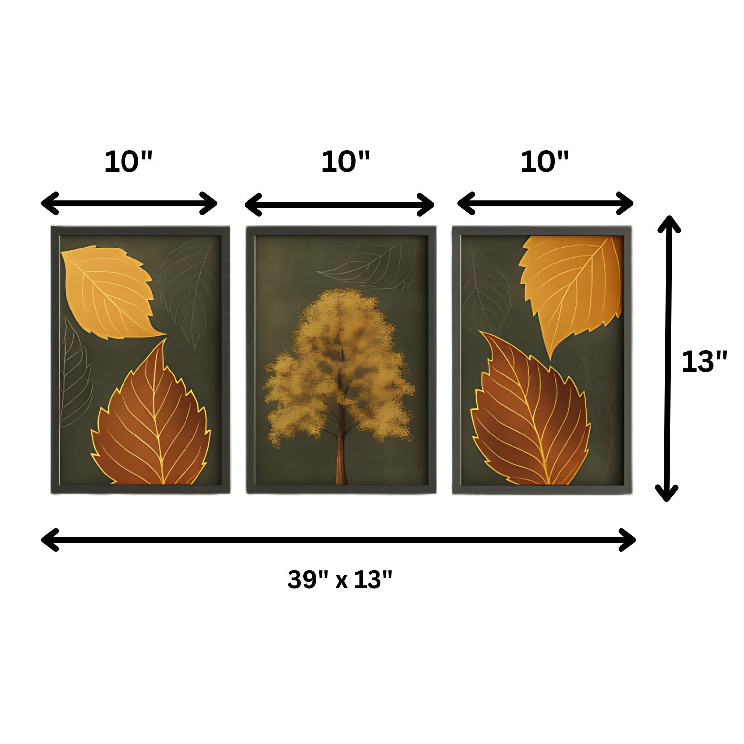 Autumn Golden Leaf Wall Art Set - 3 Framed Botanical Nature Prints