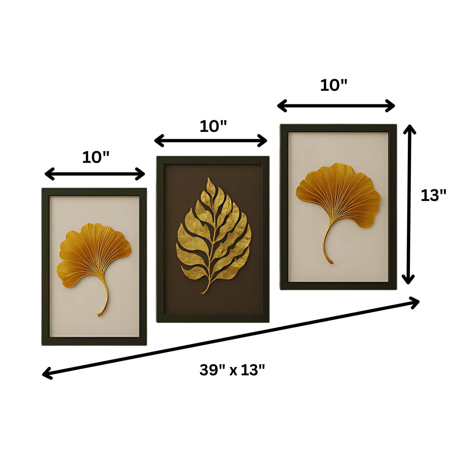Luxury Gold Leaf Wall Art Set - 3 Framed Metallic Botanical Prints