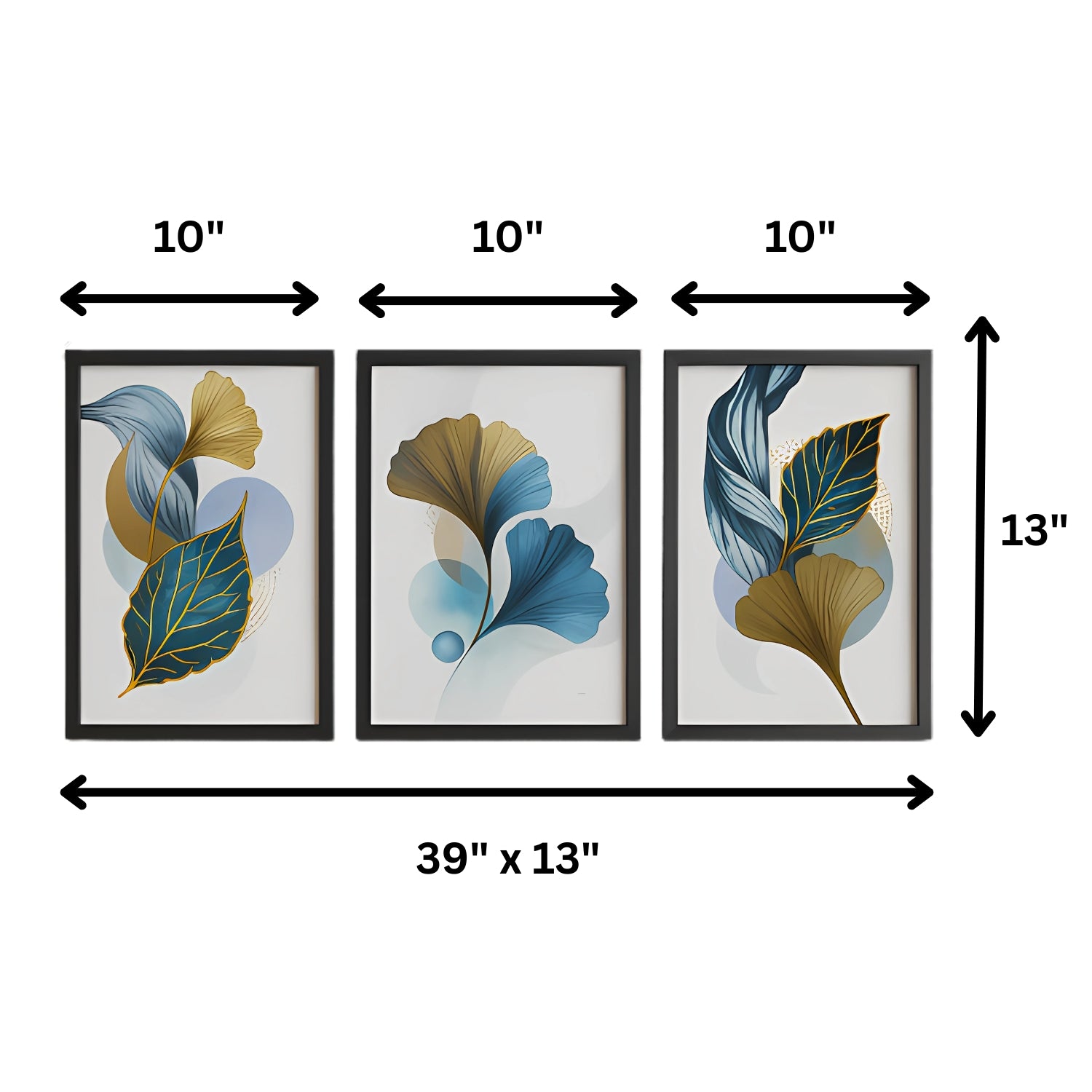 Modern Blue and Gold Abstract Leaf Canvas Wall Art Set