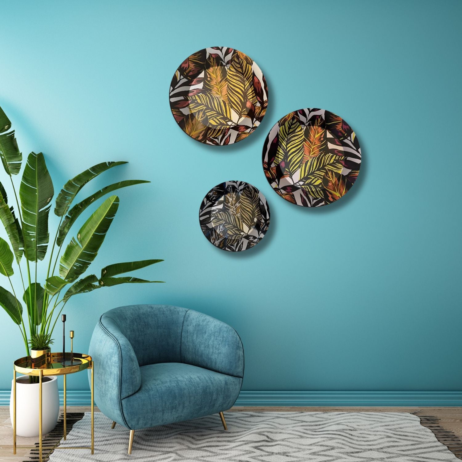 Luxury Leaf Pattern Ceramic Wall Plates For Home Decor