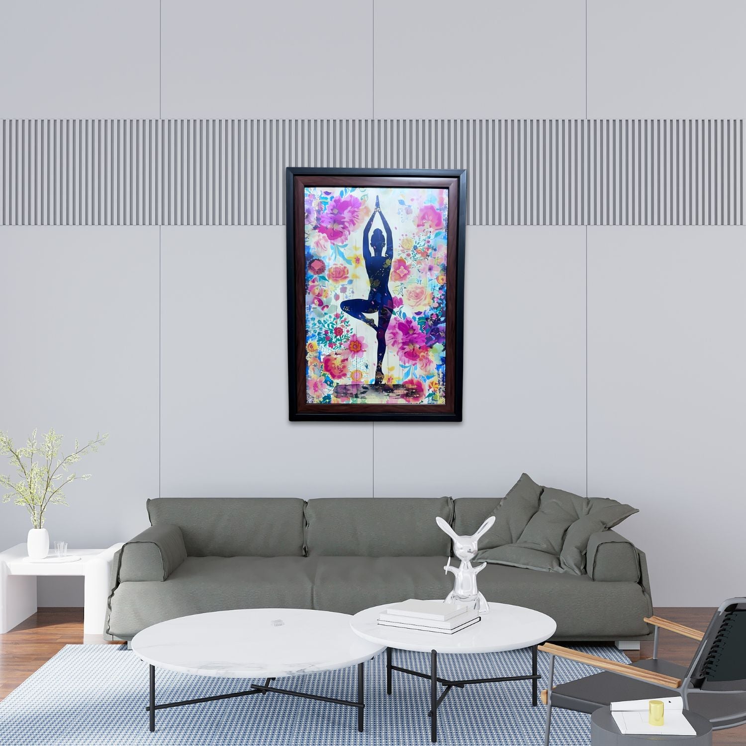 Elegant Floral Yoga Girl Painting With Frame - Spiritual Wall Art For Home