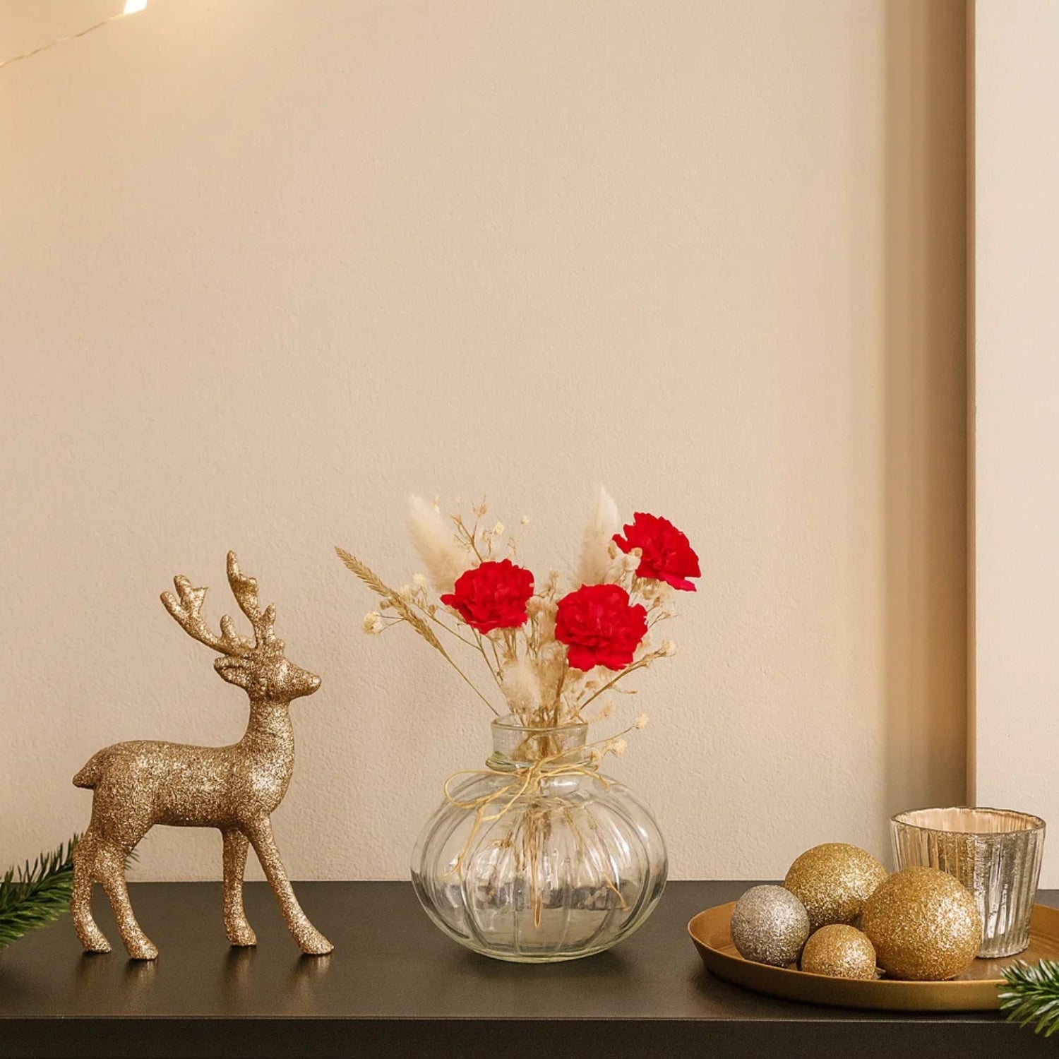 Charming Mini Glass Bottle Vase With Vibrant Red Velvet Bunch
