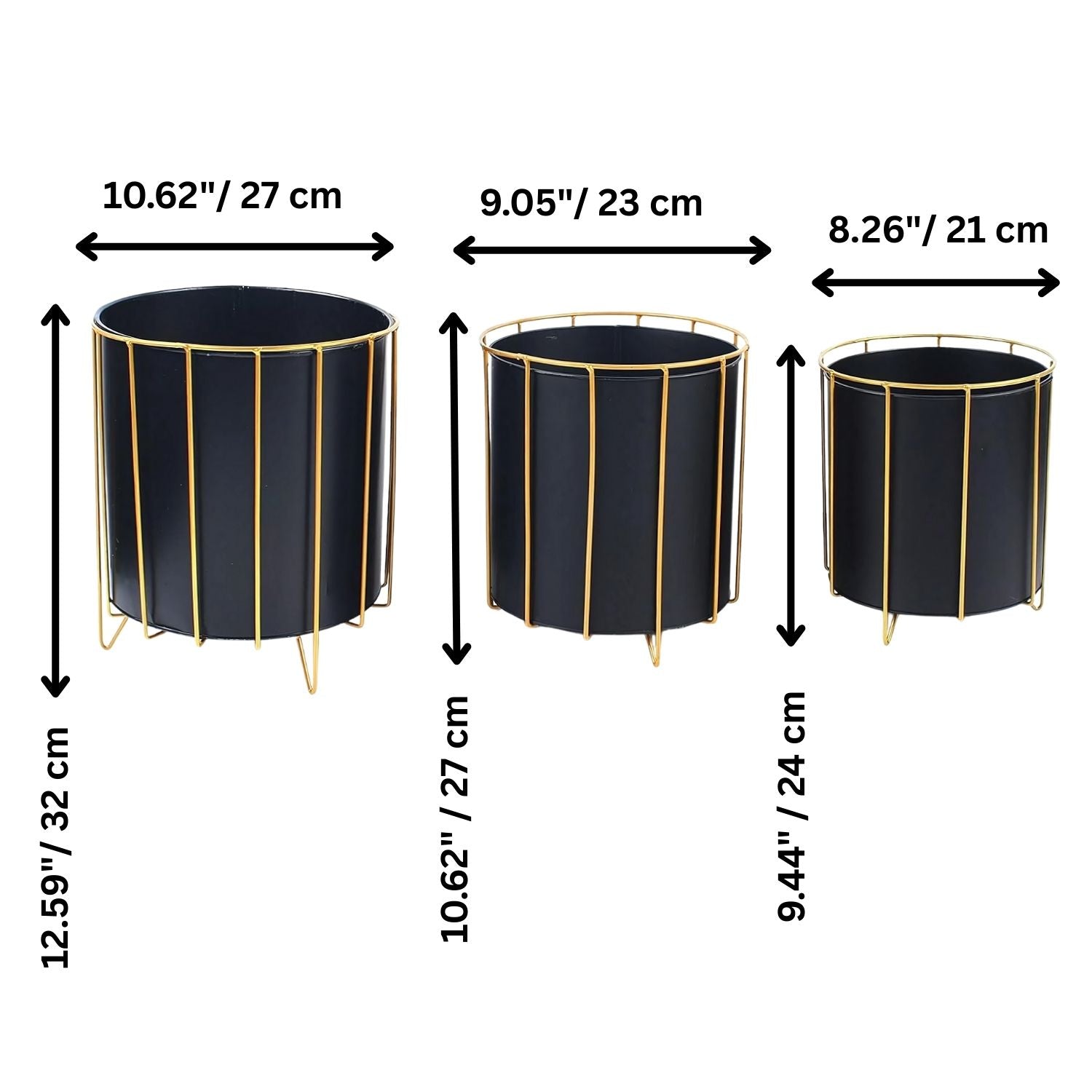 Modern Round Metal Plant Stand Set With Gold Frame - 3 Sizes
