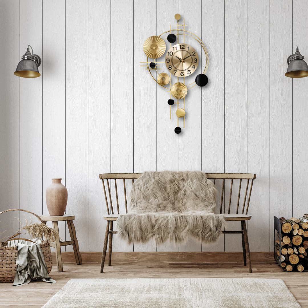 Black & Gold Contemporary Metal Wall Clock – Artistic Luxury Design