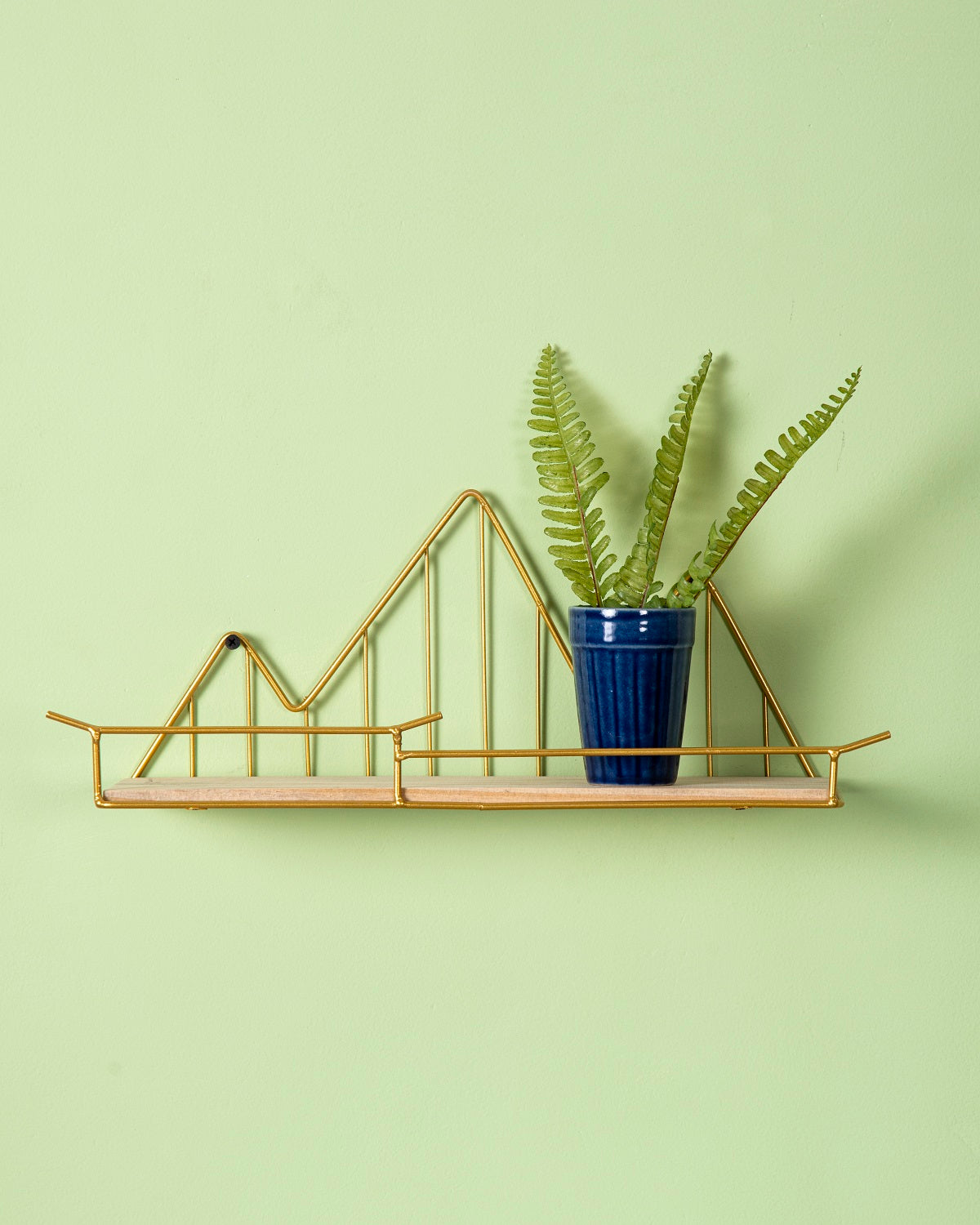 Mountain Design Wall Shelf – Wooden Base with Black Metal Frame