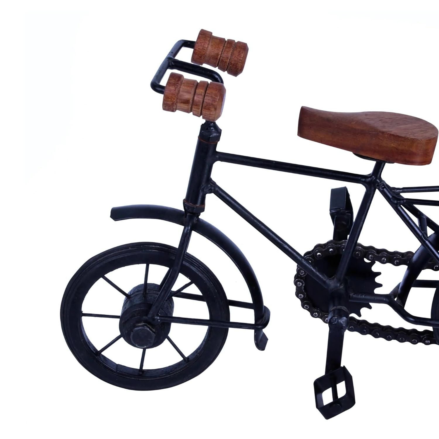 Vintage Black Bicycle Showpiece With Wooden Handle And Seat