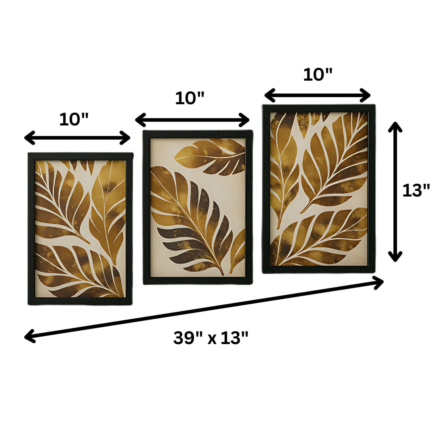 Abstract Golden Leaf Wall Art Set - 3 Framed Botanical Prints for Decor