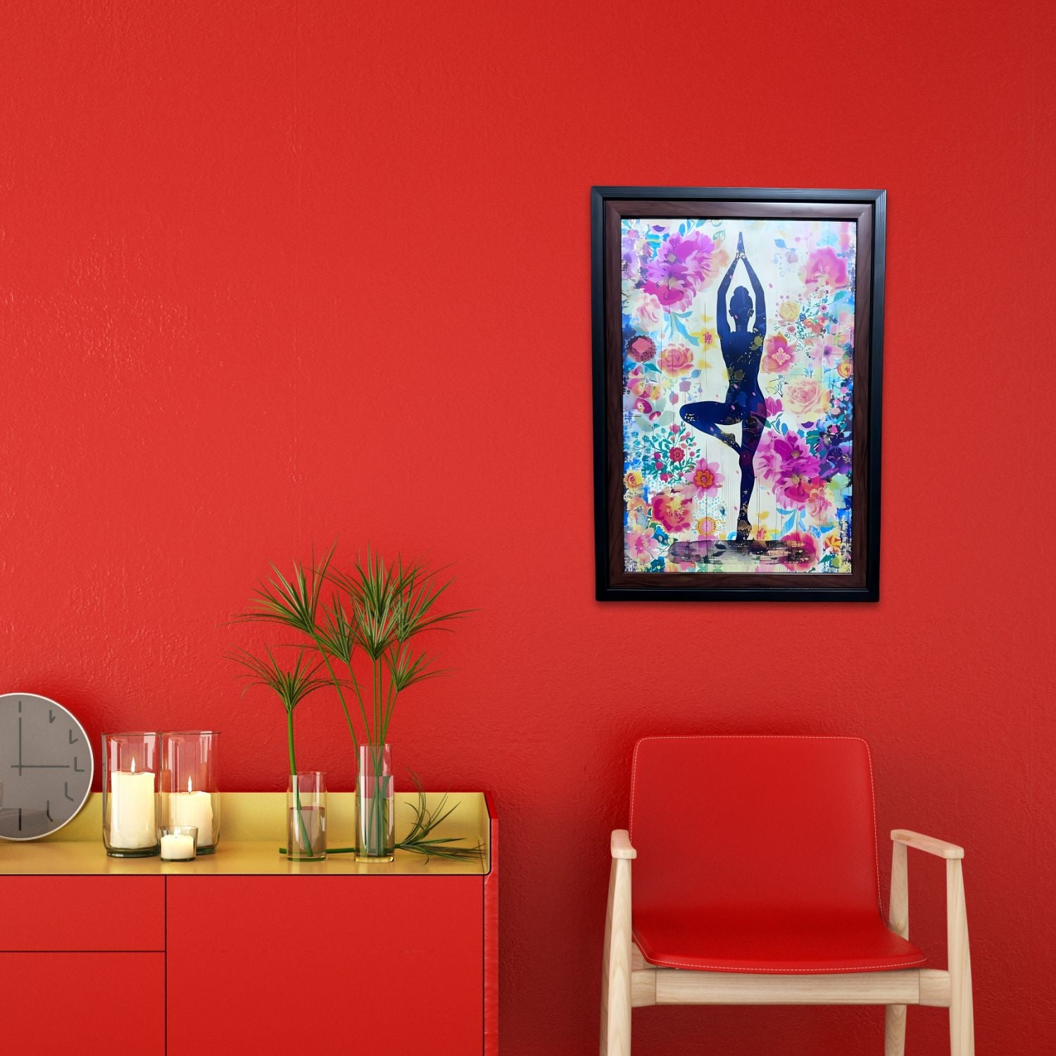 Elegant Floral Yoga Girl Painting With Frame - Spiritual Wall Art For Home