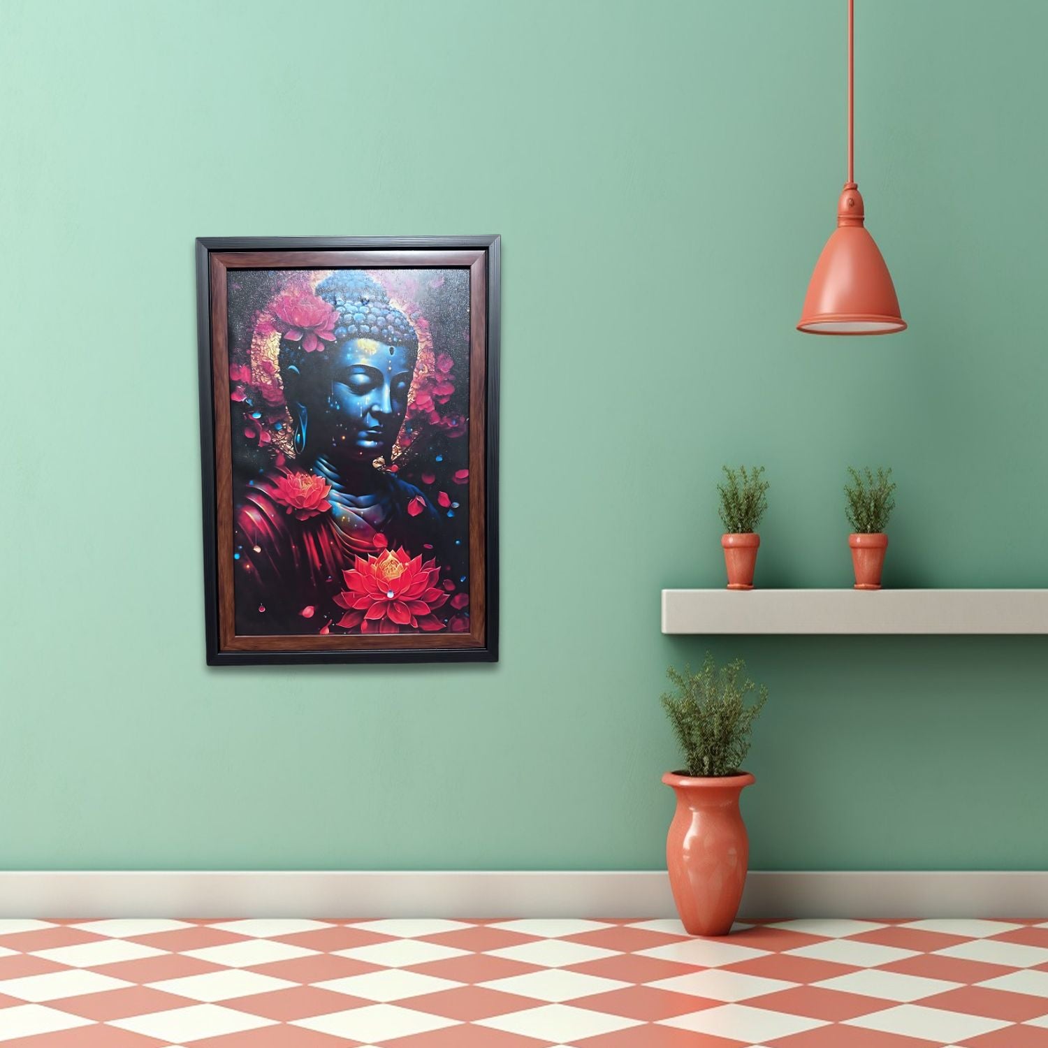 Peaceful Blue Buddha With Lotus Flowers Spiritual Wall Art Decor