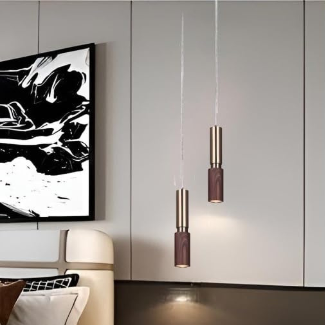 Modern Wood & Gold Pendant Lights – Elegant LED Hanging Lamp