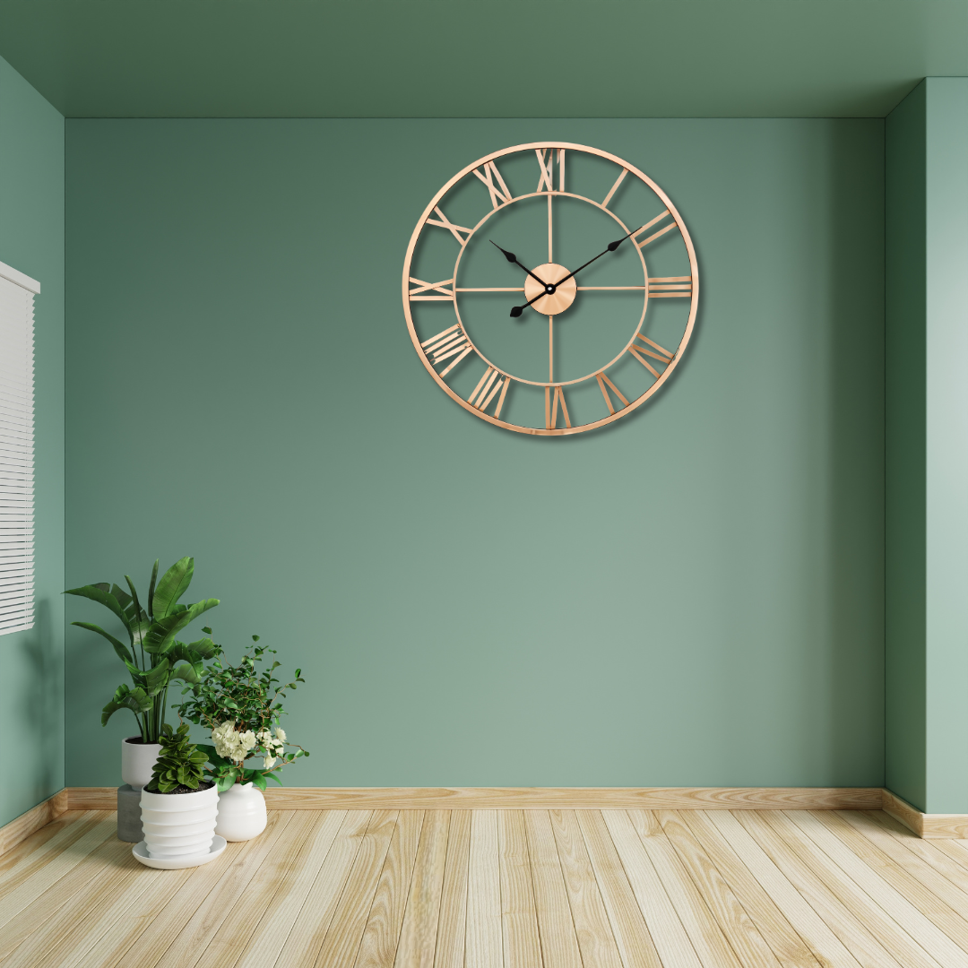 Roman Numeral Metal Wall Clock – Elegant Open-Frame Design