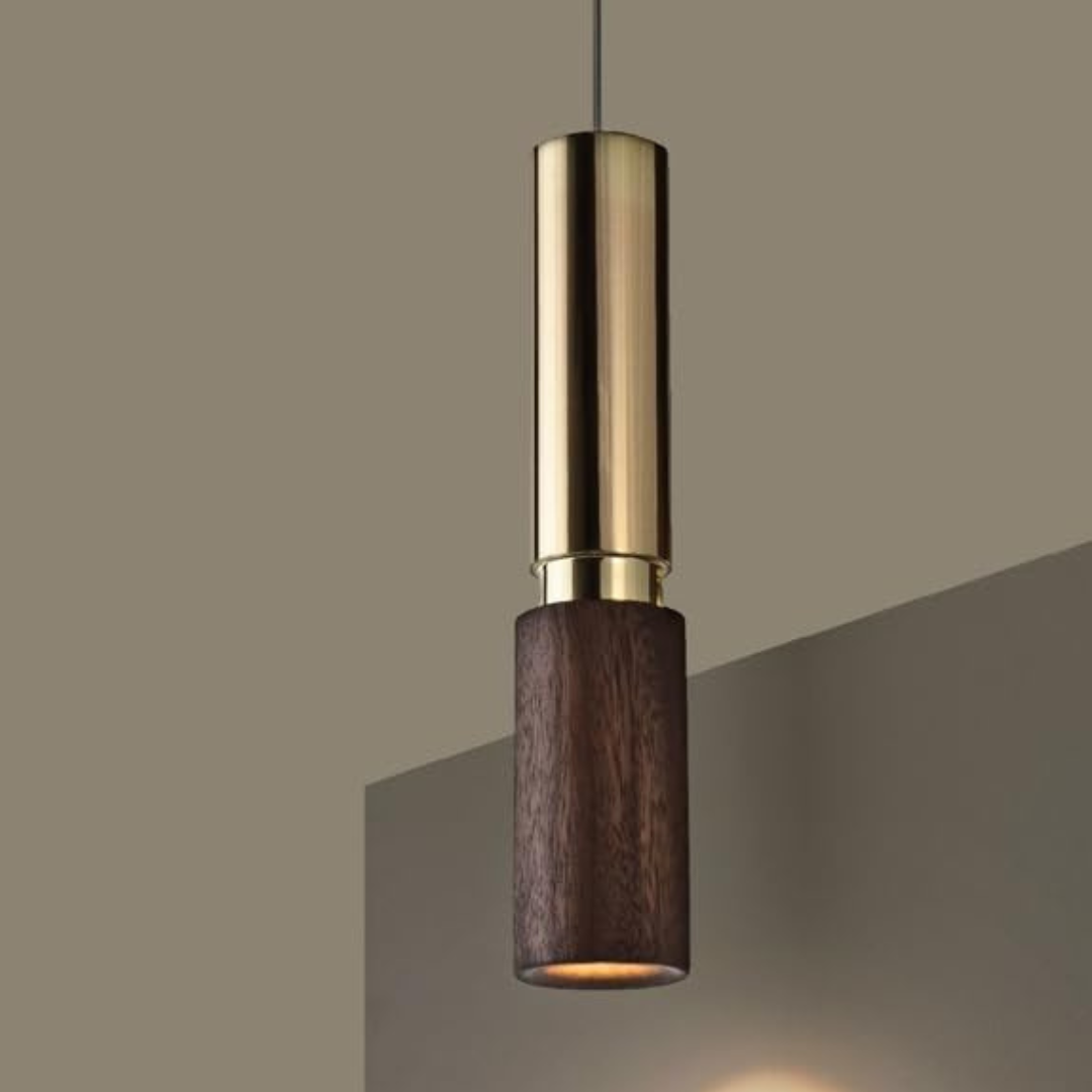 Modern Wood & Gold Pendant Lights – Elegant LED Hanging Lamp