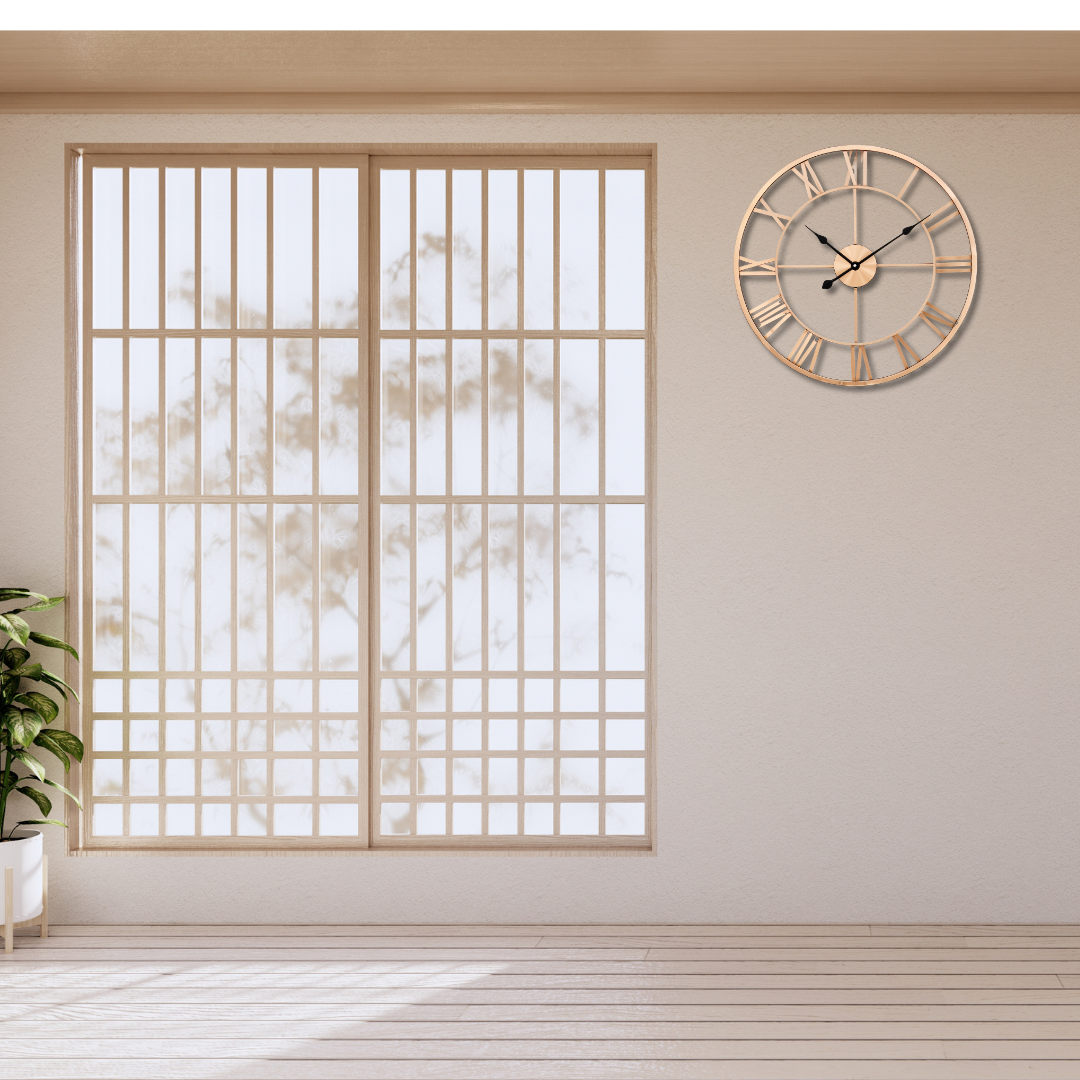 Roman Numeral Metal Wall Clock – Elegant Open-Frame Design