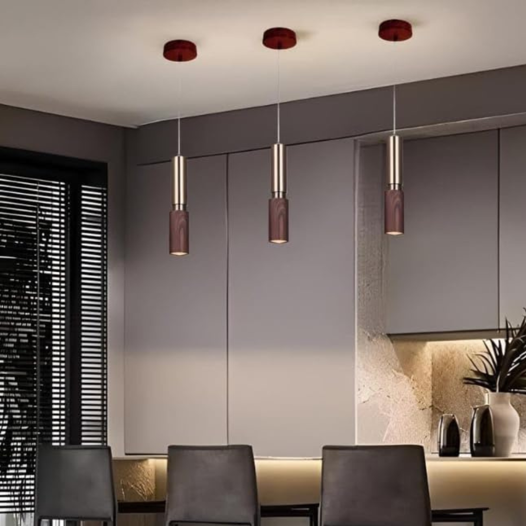 Modern Wood & Gold Pendant Lights – Elegant LED Hanging Lamp