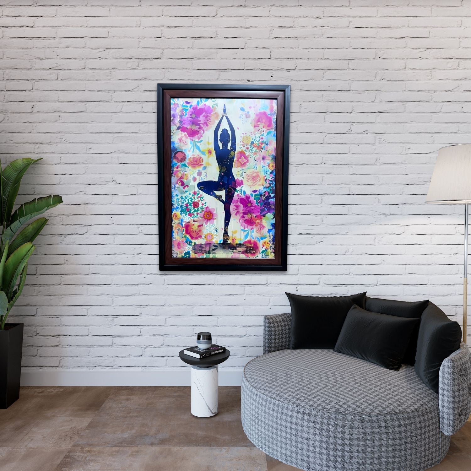 Elegant Floral Yoga Girl Painting With Frame - Spiritual Wall Art For Home