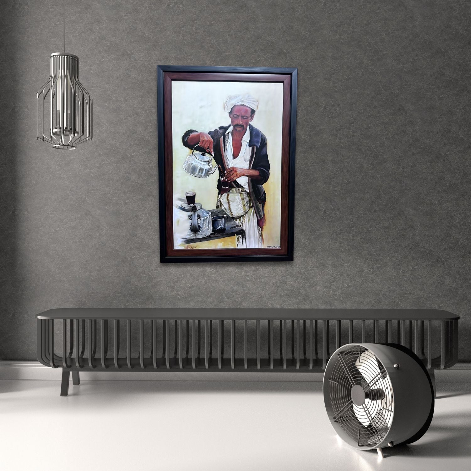 Traditional Coffee Ceremony Art - Framed Ethnic Wall Painting Of Barista Pouring