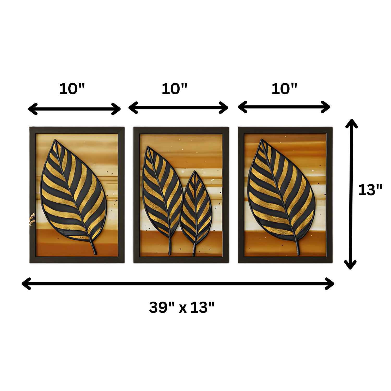 Beautiful Textured Golden Leaf Wall Art Set on Rustic Earth-Tone Canvas