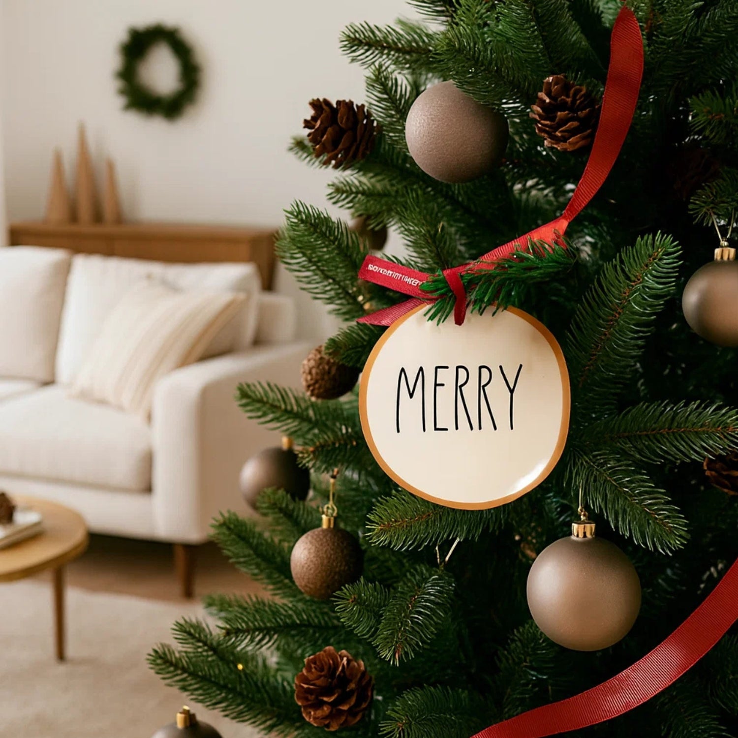 Handcrafted Ceramic "MERRY" Christmas Tree Hanging Festive Ornament