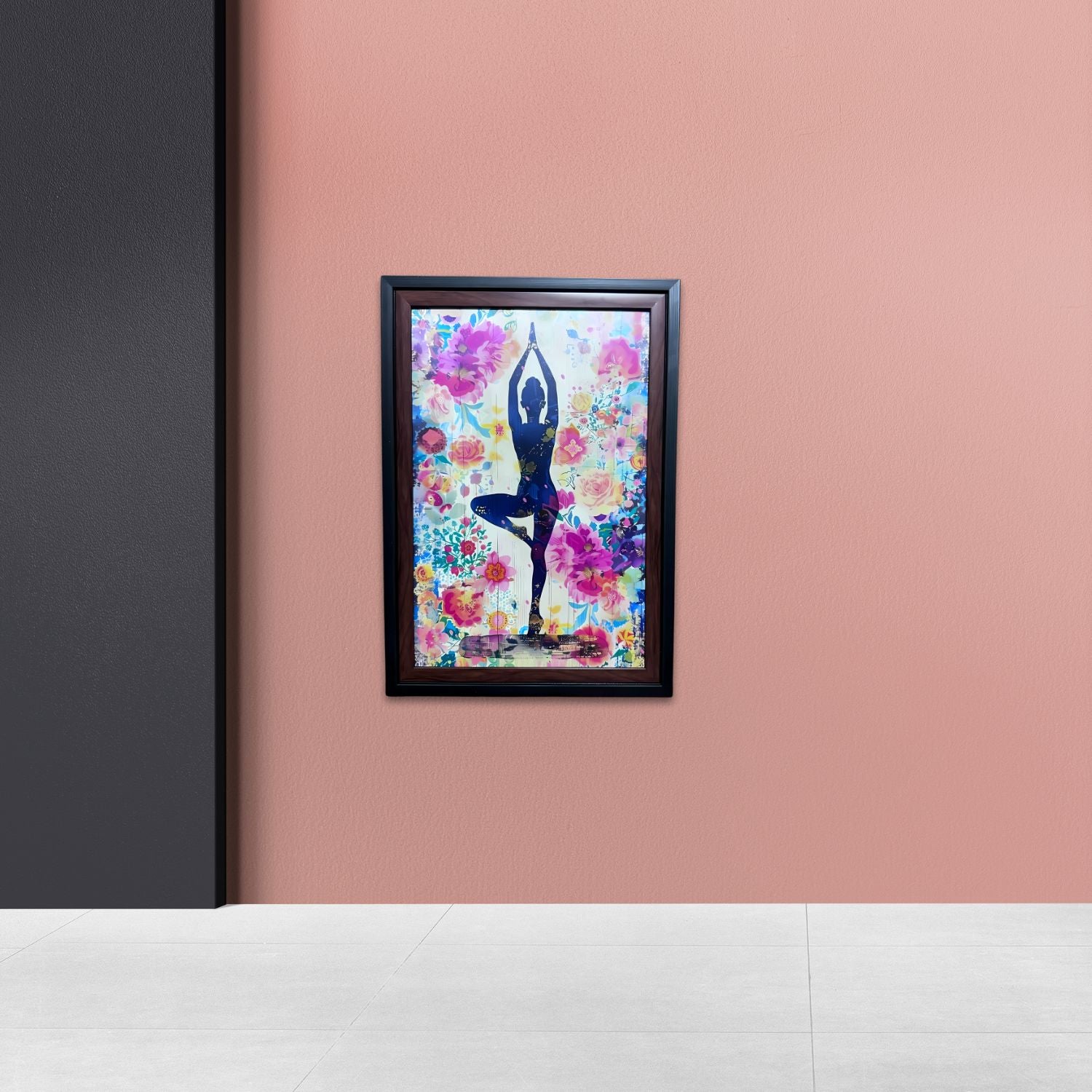 Elegant Floral Yoga Girl Painting With Frame - Spiritual Wall Art For Home