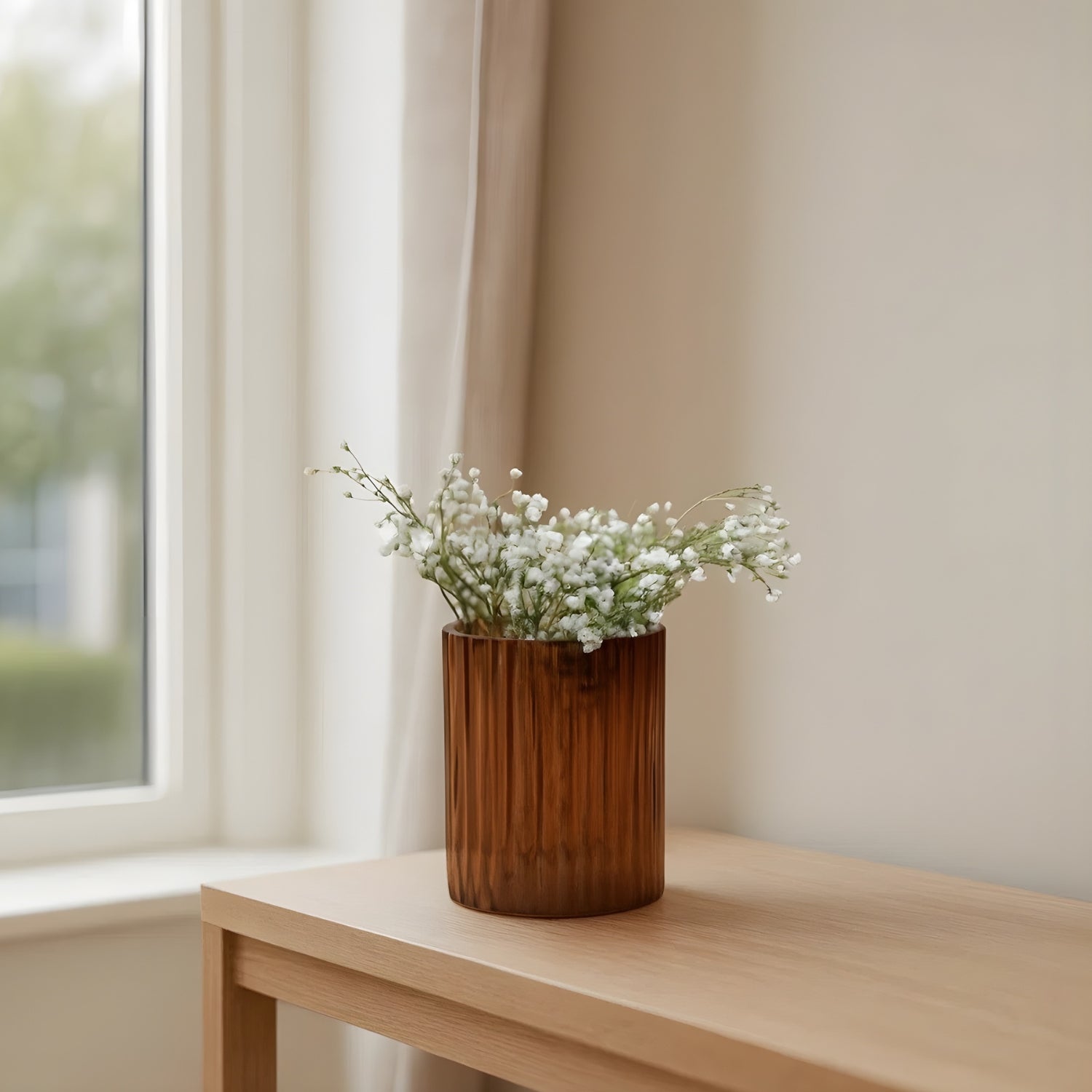 Elegant Amber Desert Dream Ribbed Glass Decorative Flower Vase