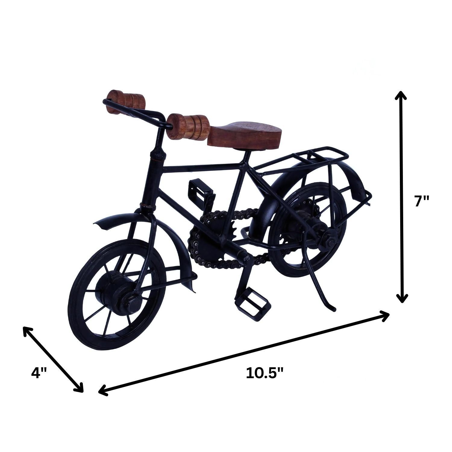 Vintage Black Bicycle Showpiece With Wooden Handle And Seat