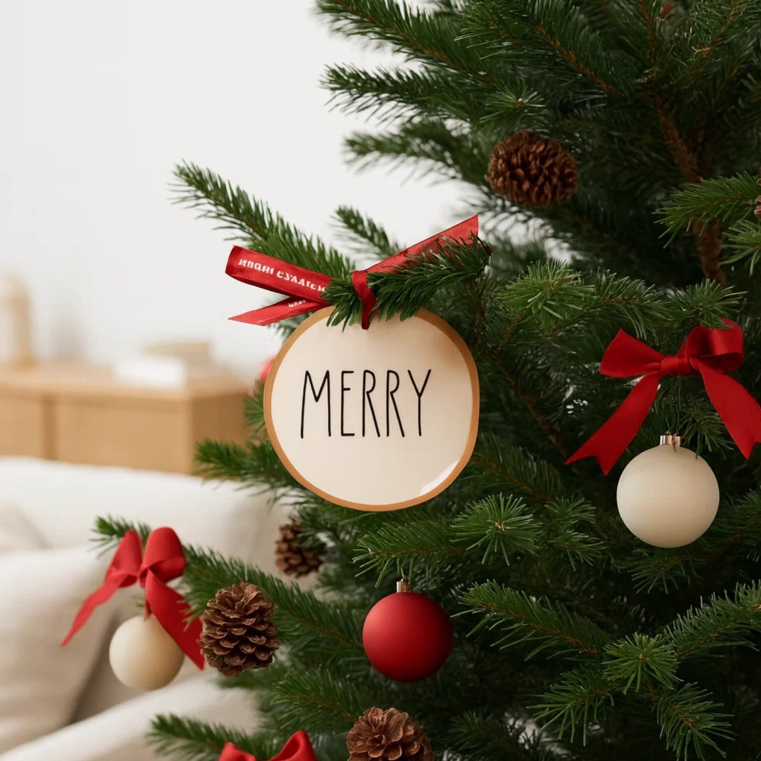 Handcrafted Ceramic "MERRY" Christmas Tree Hanging Festive Ornament