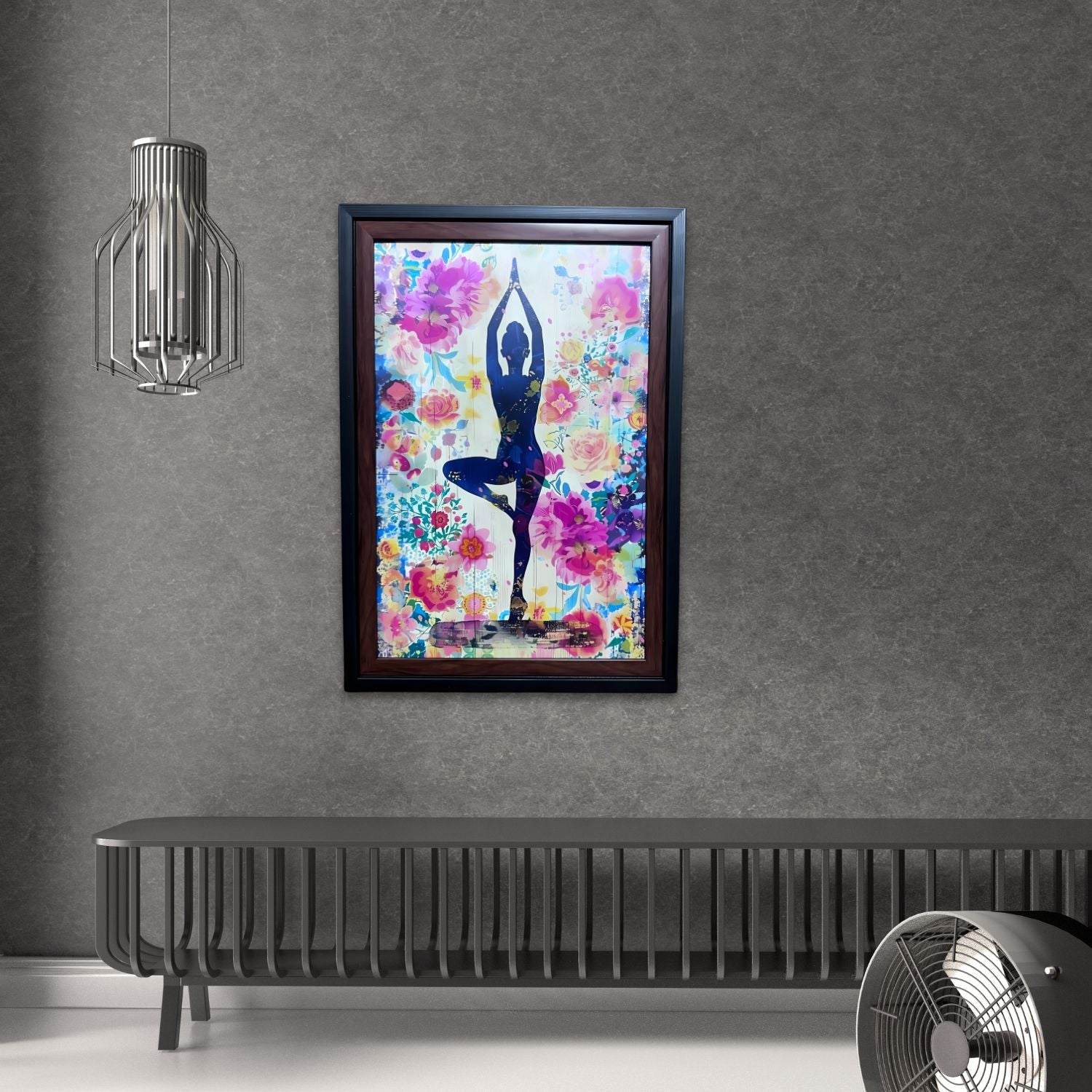 Elegant Floral Yoga Girl Painting With Frame - Spiritual Wall Art For Home