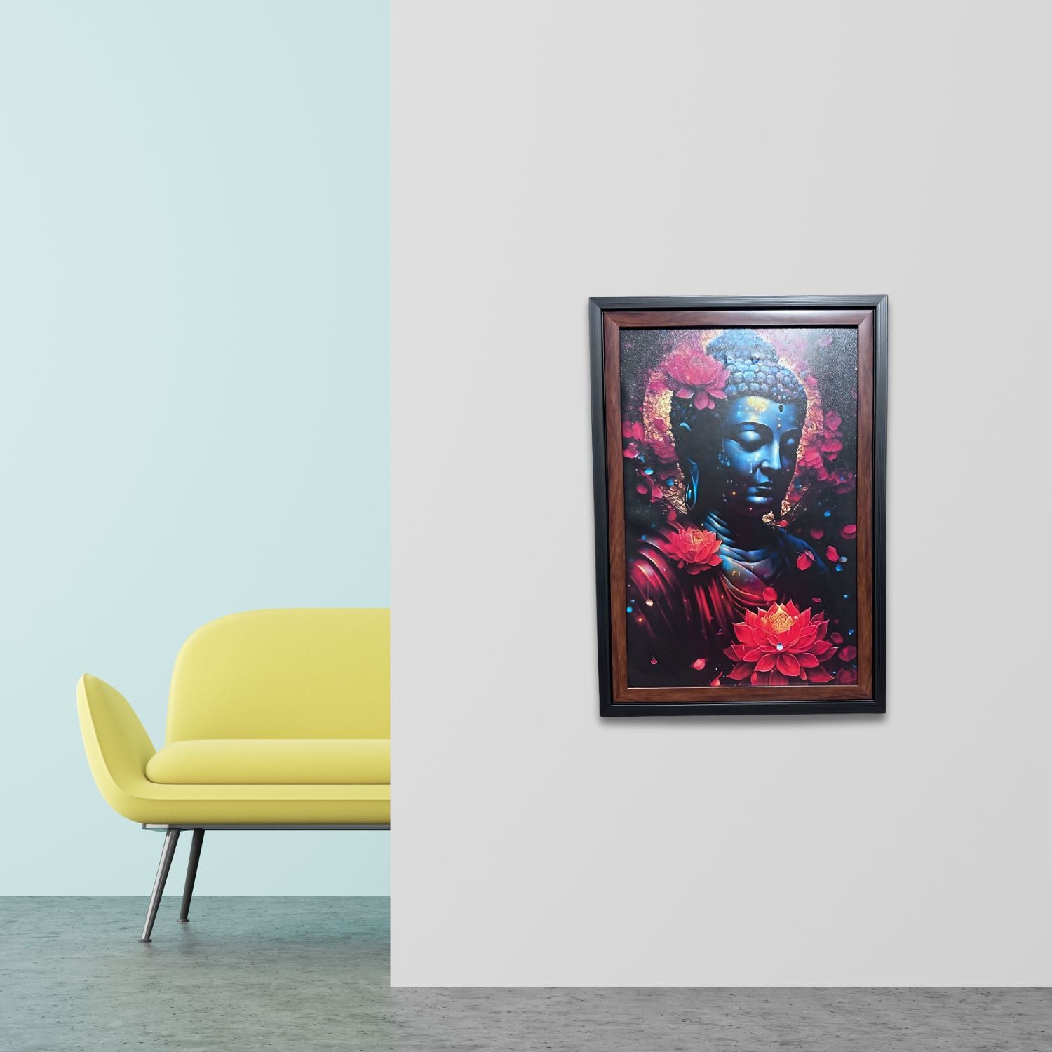 Peaceful Blue Buddha With Lotus Flowers Spiritual Wall Art Decor