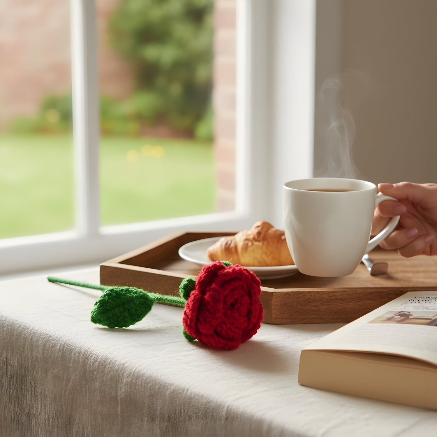 Handcrafted Red Crochet Rose - Timeless Forever Flower Decor