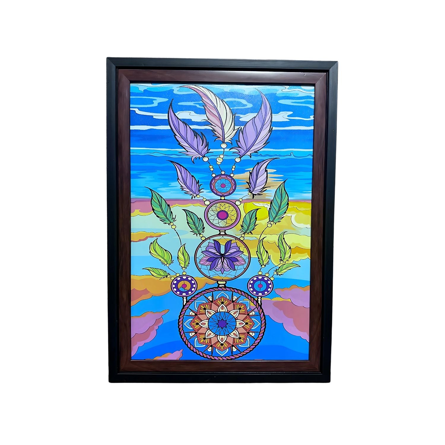 Colorful Dreamcatcher With Feathers And Mandala Abstract Wall Decor