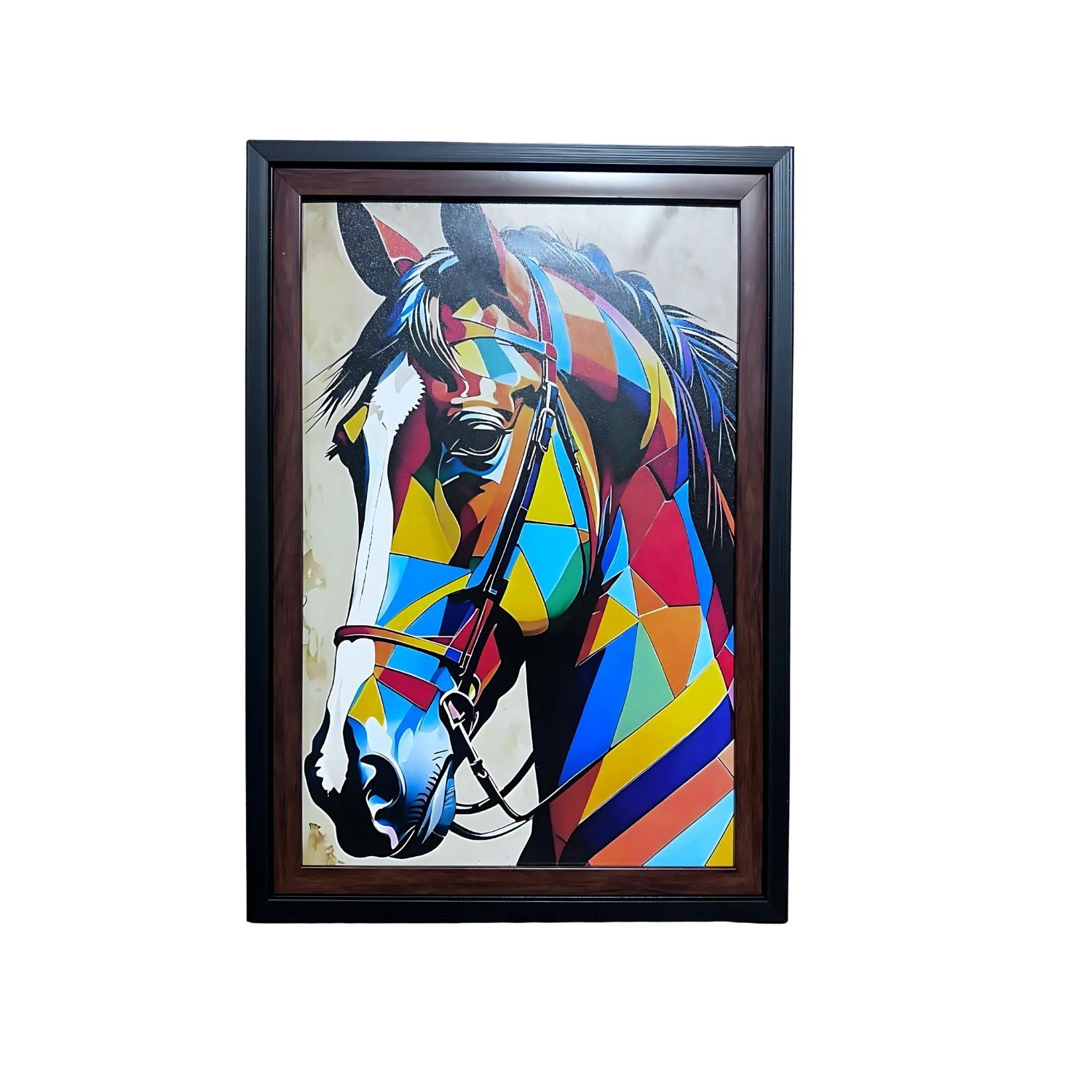Vibrant Geometric Horse Painting With Frame - Colorful Modern Wall Art