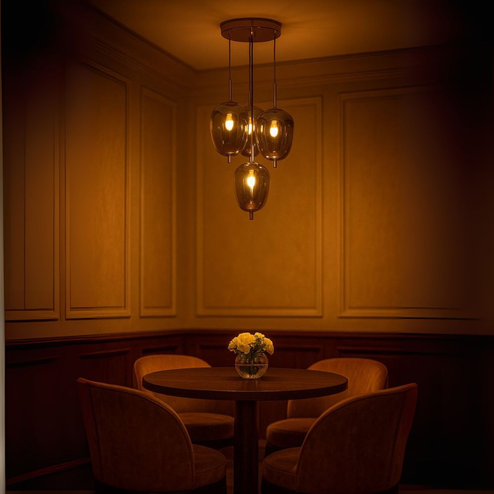 Elegant 4-Light Ceiling Lamp - Antique Gold With Smoke Grey Glass Chandelier