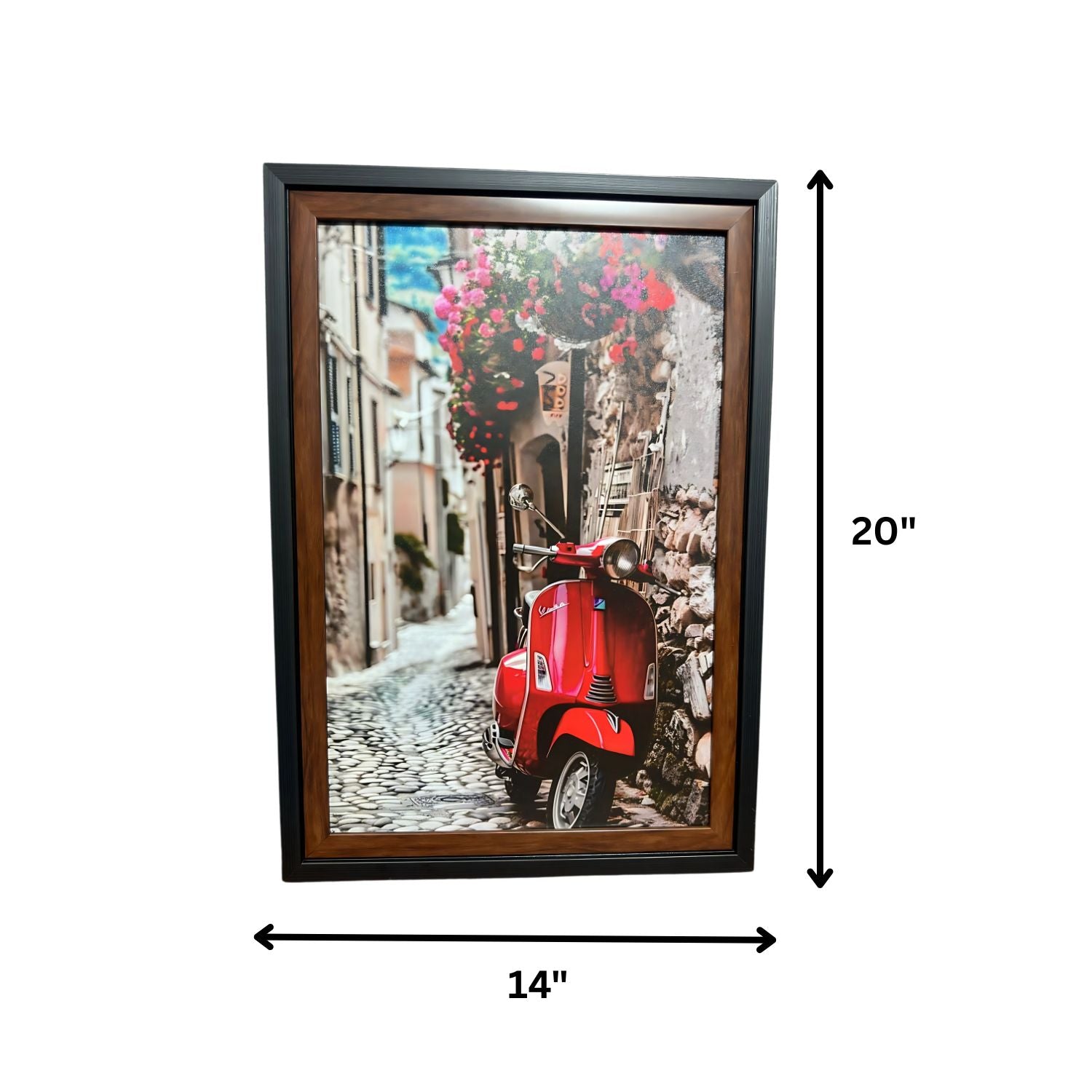 Red Vespa On Cobblestone Street - Framed Urban Vintage Travel Wall Art