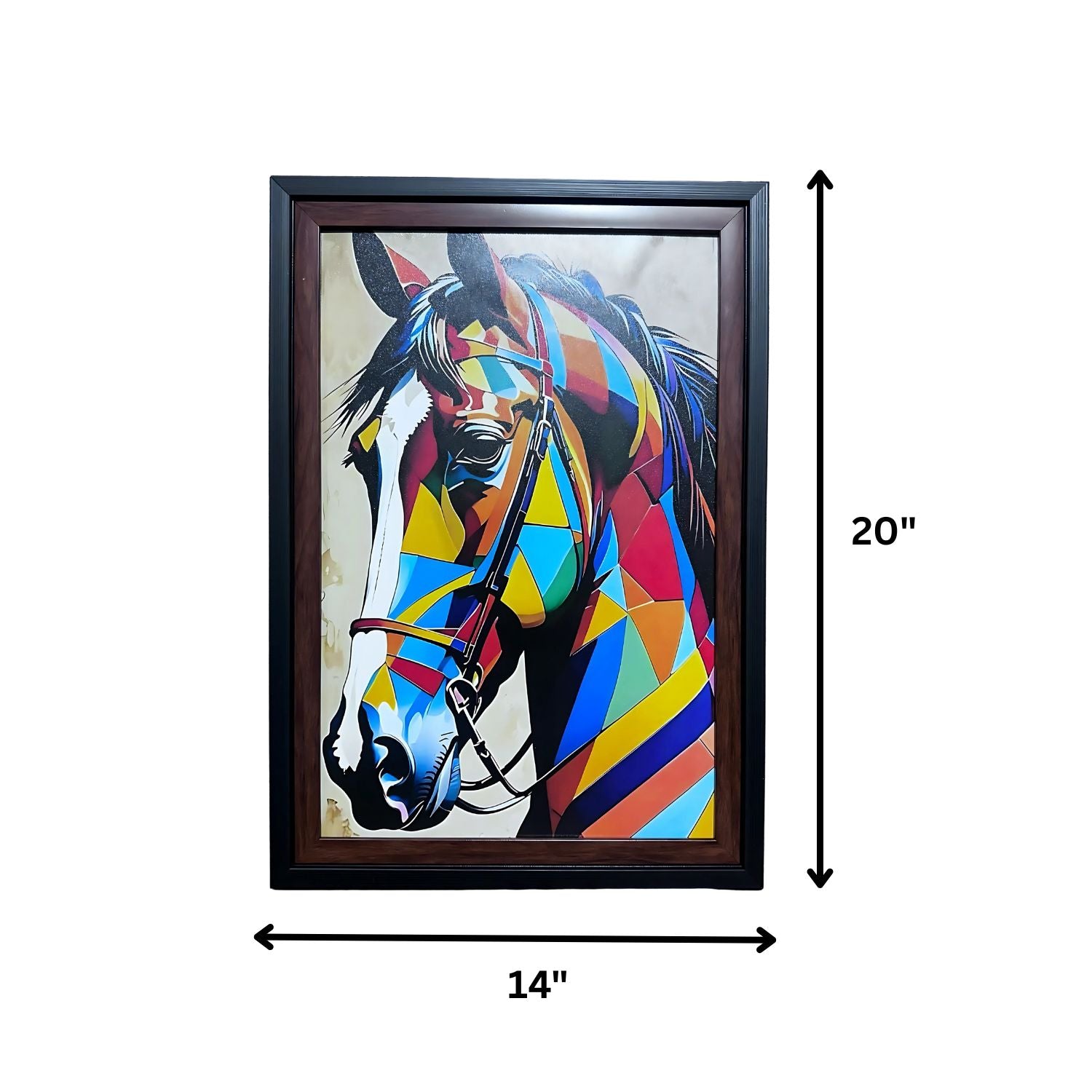 Vibrant Geometric Horse Painting With Frame - Colorful Modern Wall Art