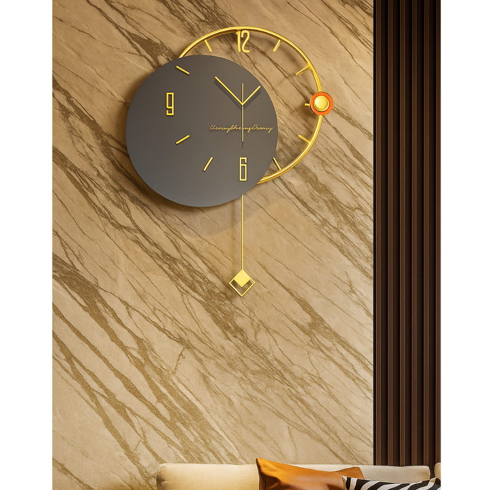 Geometric Wall Clock – Designer Gold Accent Piece
