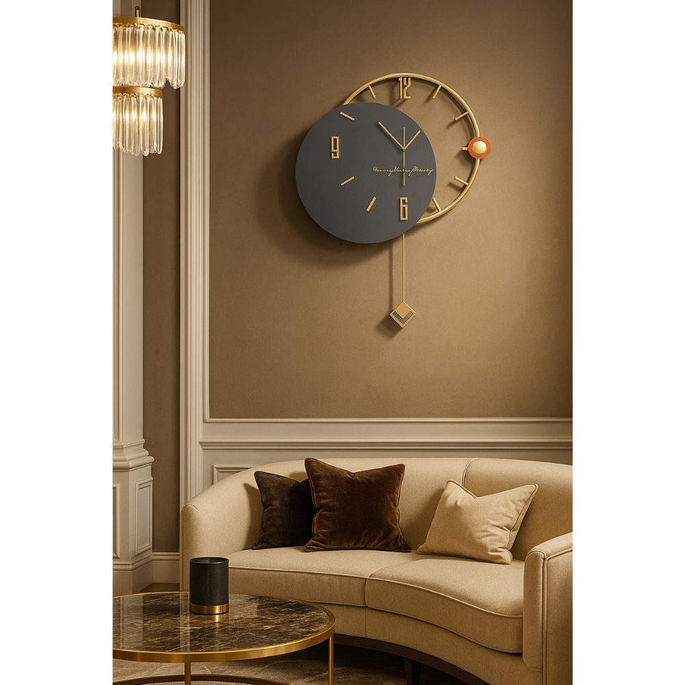 Geometric Wall Clock – Designer Gold Accent Piece
