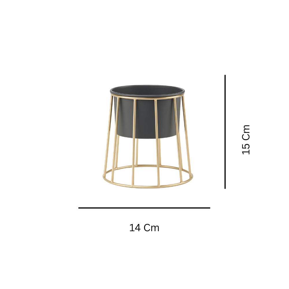 Modern Black Planter with Golden Metal Stand – Stylish Indoor Decor Pot