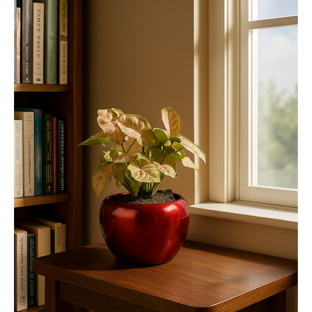 Glossy Ceramic Apple Planter with Indoor Plant – Elegant Table Decor
