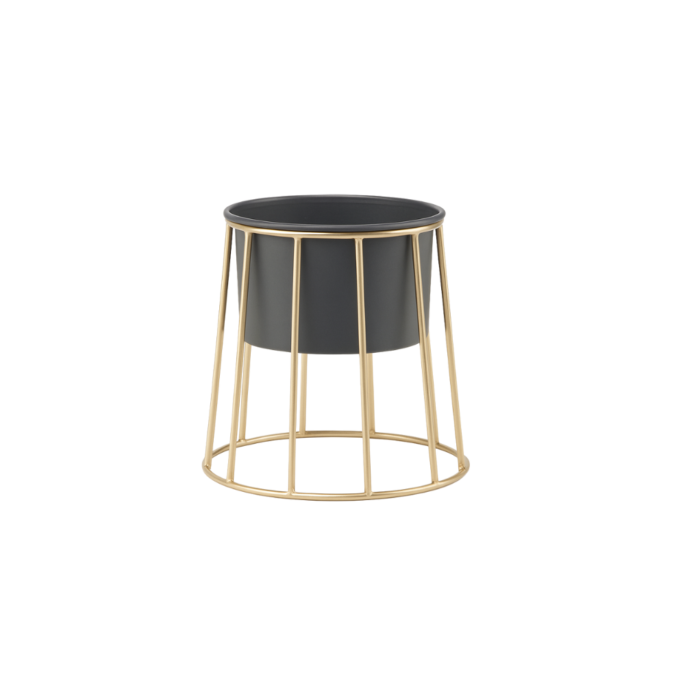 Modern Black Planter with Golden Metal Stand – Stylish Indoor Decor Pot